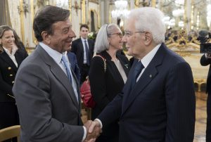 Il Presidente della Repubblica Sergio Mattarella e il Vincitore del Premio Leonardo International 2023 Sir Rocco Forte